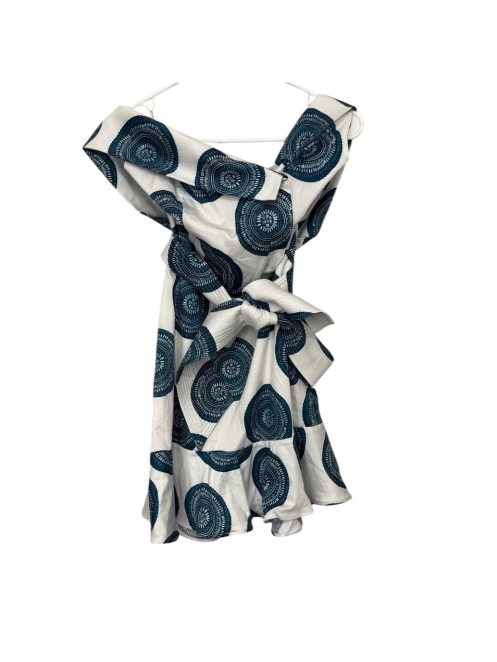 NWT Andres Otalora Blue White Los Monos Off Shoulder Mini Dress, Size 4 - Picture 3 of 8